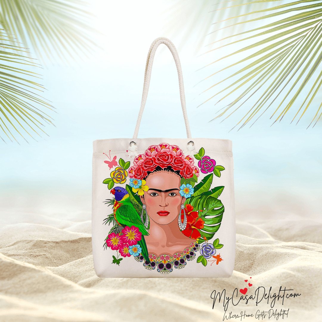 Canvas Tote Bag with Zipper inspired by Frida Kahlo MyCasaDelight