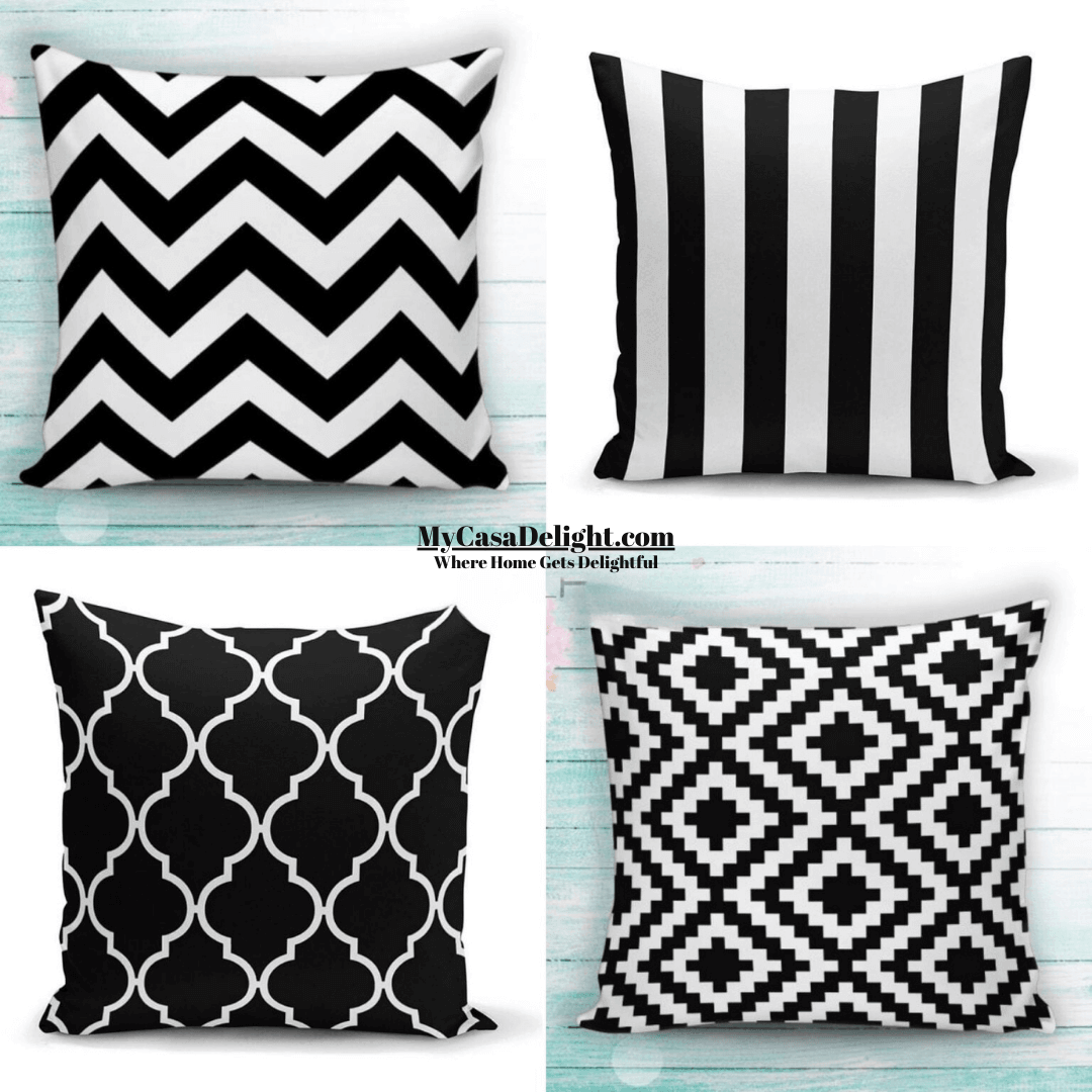 Black and White Patterned Throw Pillow Cases | 4 Pack | MyCasaDecor 32.00 mycasadelight.com New Jersey