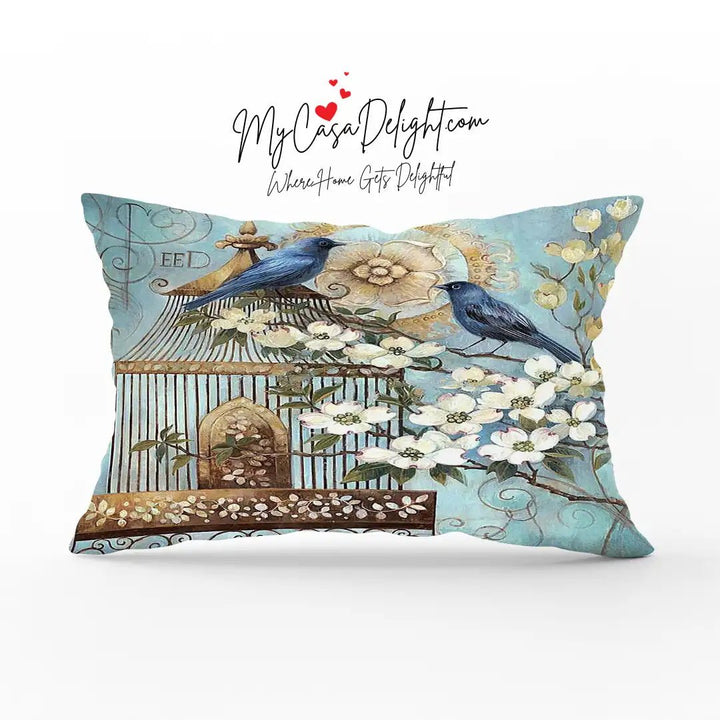 Blue Sparrows Rectangular Sofa Throw Pillow Cover | MyCasaSeasonal Collection at MyCasaDelight.com