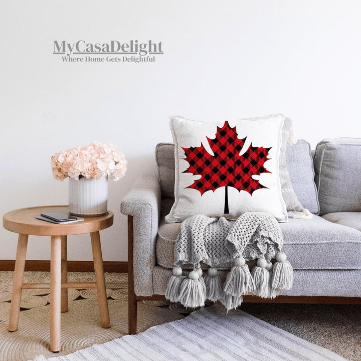 Canadian Plaid Maple Leaf Accent Throw Pillow Cover | MyCasaDecor 25.00 mycasadelight.com New Jersey, Rugs & Pillows Türkiye