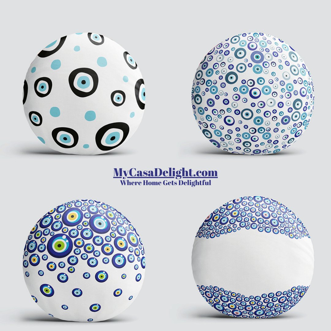 Evil Eye Throw Pillow Covers | Set of 4 Round Shape | MyCasaDecor 38.00 mycasadelight.com New Jersey, Rugs & Pillow Türkiye