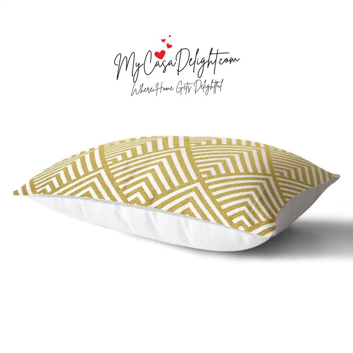 Geometric Gold Patterned Rectangular Throw Pillow Covers | MyCasaSeasonal Collection MyCasaDelight.com