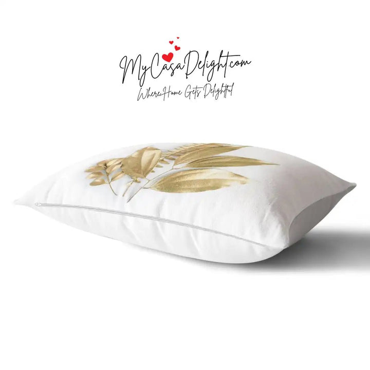 Gold Leaves Printed Rectangular Pillow Covers | Throw Pillow Cushion Case | MyCasaSeasonal Collection at MyCasaDelight.com