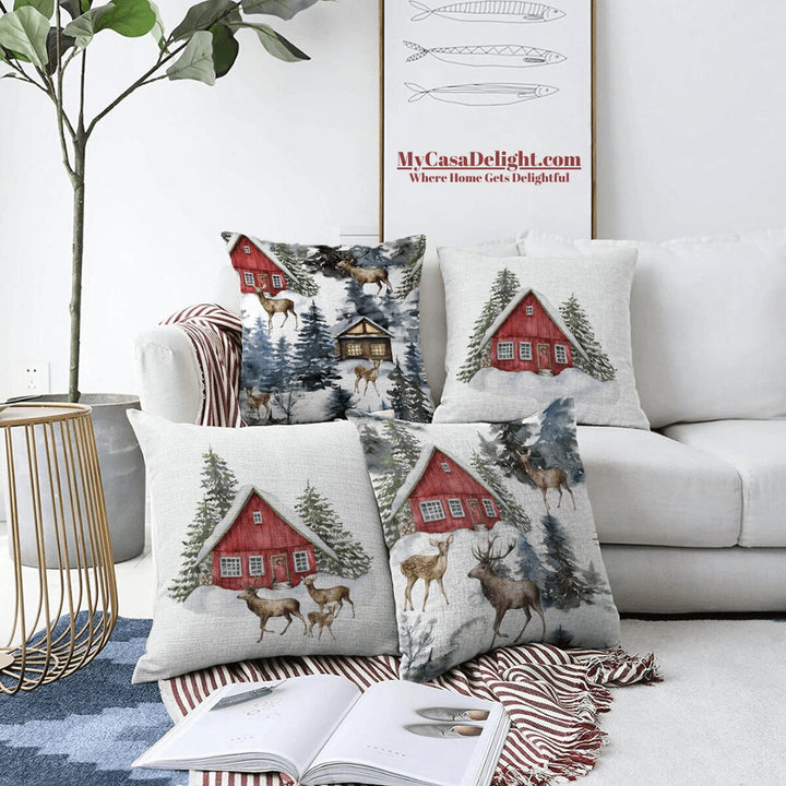 MyCasaSeasonal | Christmas House Throw Pillow Cases | Set of 4 44.00 mycasadelight.com New Jersey, Rugs & Pillow Türkiye