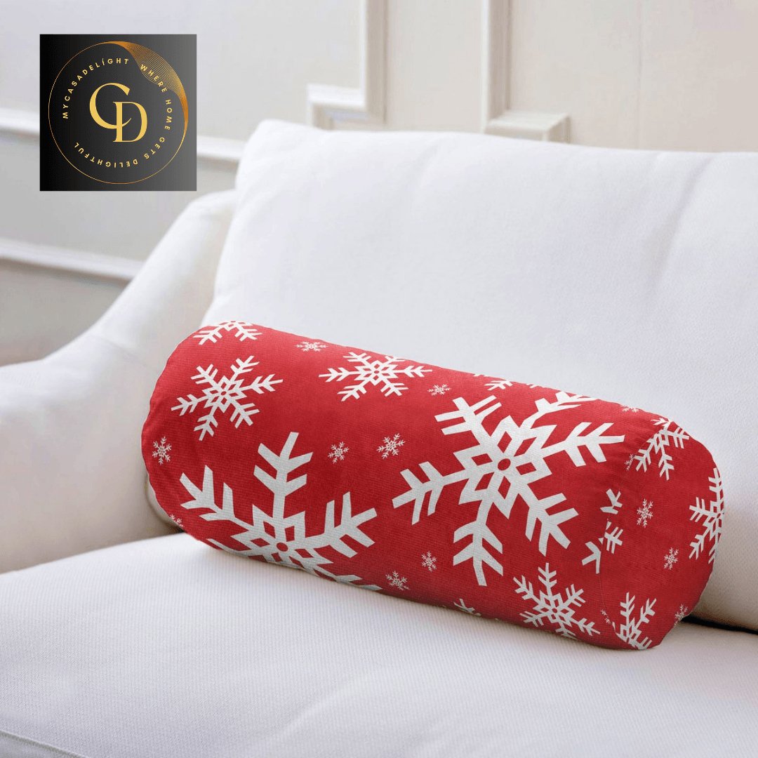 Snowflake bolster throw pillow - cozy winter decor for your home. Shop now for seasonal comfort! MyCasaSeasonal Collection