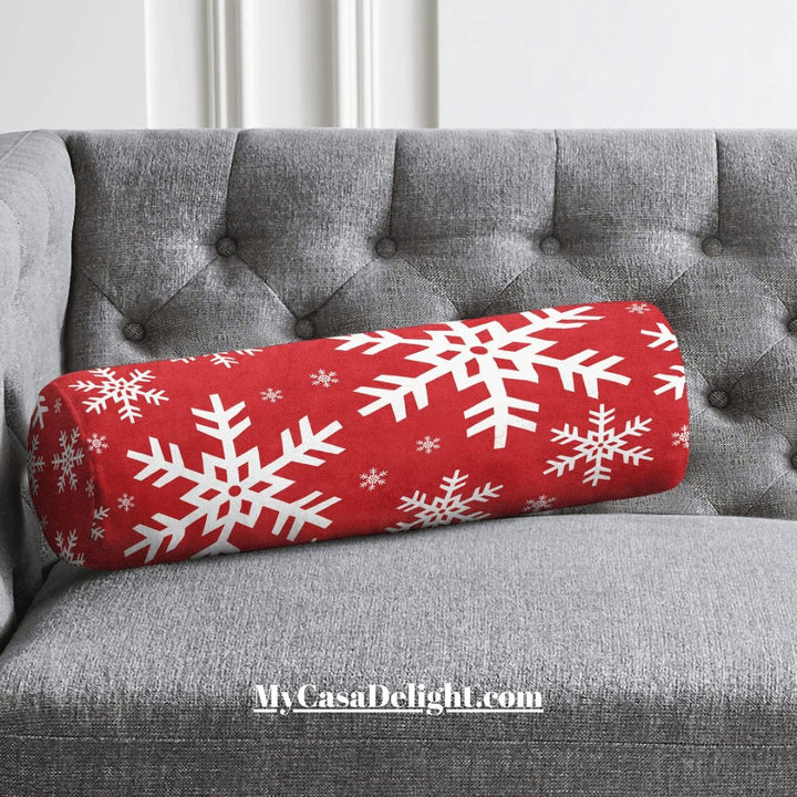 Snowflake bolster throw pillow - cozy winter decor for your home. Shop now for seasonal comfort! MyCasaSeasonal Collection