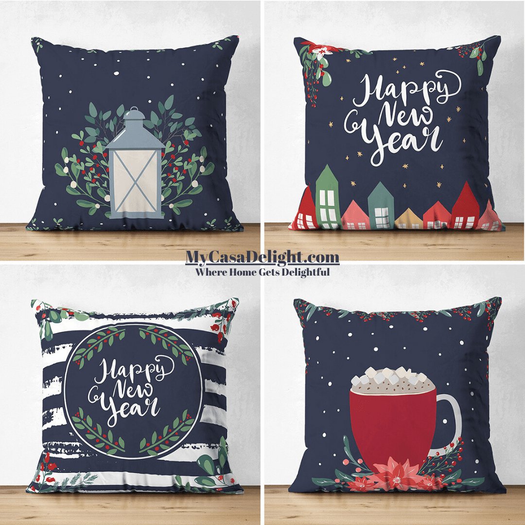 MyCasaSeasonal | Happy New Year Decorative Throw Pillow Covers 39.00 mycasadelight.com New Jersey, Rugs & Pillow Türkiye