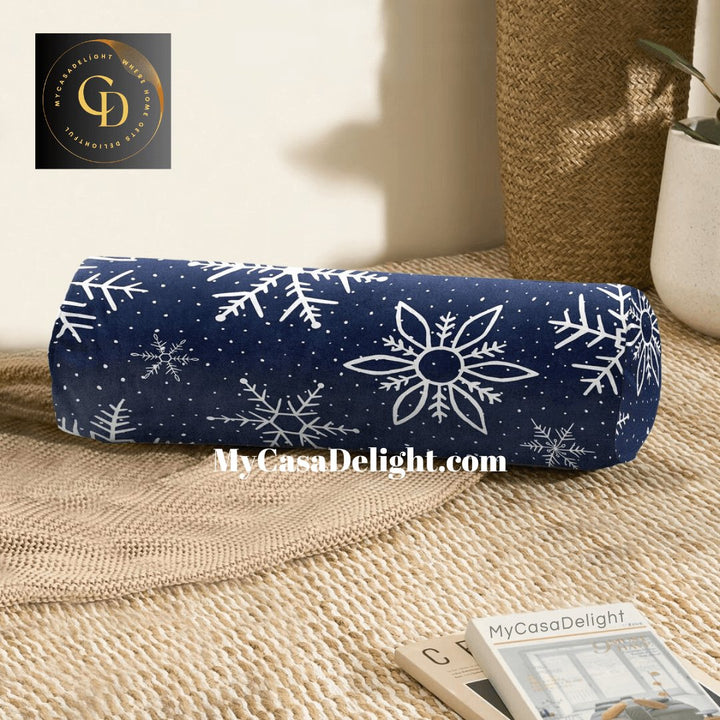 MyCasaSeasonal | Holiday Snowflakes Suede Bolster Pillow 40.00 mycasadelight.com New Jersey, Rugs & Pillow Türkiye