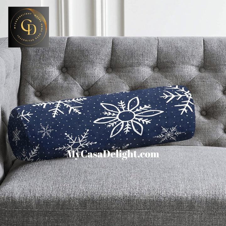 MyCasaSeasonal | Holiday Snowflakes Suede Bolster Pillow 40.00 mycasadelight.com New Jersey, Rugs & Pillow Türkiye