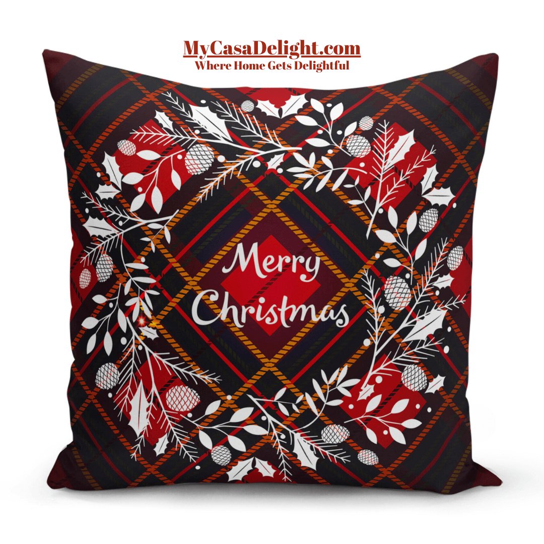 MyCasaSeasonal | Plaid Merry Christmas Throw Pillow Cover Case 18.00 mycasadelight.com New Jersey Rugs & Pillow Türkiye