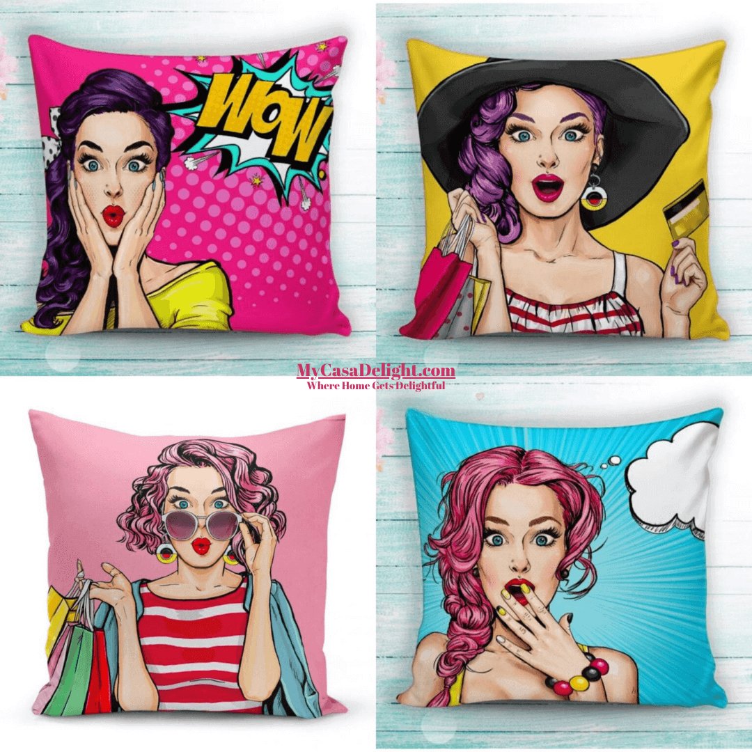 Pop Art Throw Pillow Cases: Explore our 4-pack collection from MyCasaKids for vibrant kids' decor. Shop now! Rugs & Pillows