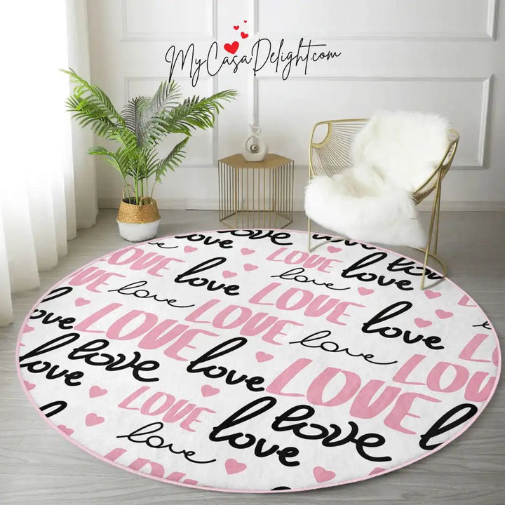 Create cozy Valentine's Day memories with our heart-adorned rug, designed for cuddly moments. Eco Friendly, machine washable