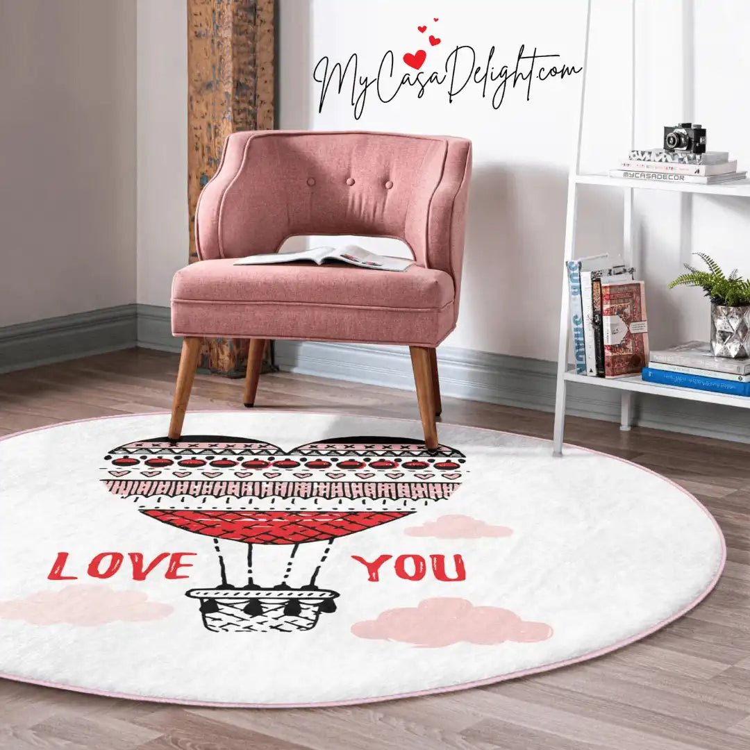 Round Rugs for Valentines Day | Anti-Slip | Add a touch of romance to your decor with our Valentine's Day-inspired area rug